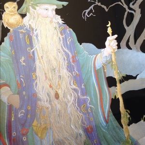 Vintage Wall Art - Foil Print Wizard 80s Art Gandalf Owl Staff Magic Vintage Wall Art - Foil Print Wizard 80s Art Gandalf Owl Staff Magic